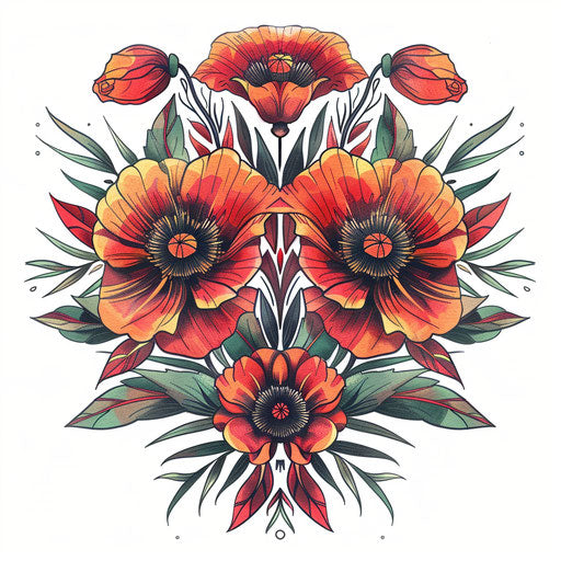 Art deco inspired poppy tattoo design