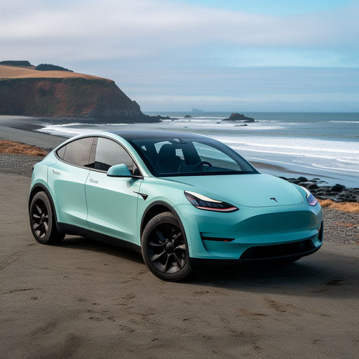Seafoam blue electric car