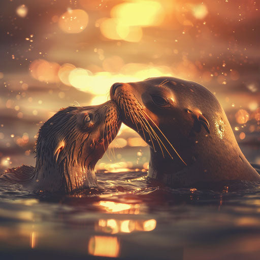 Sea lion with pup under soft light, heartwarming moment