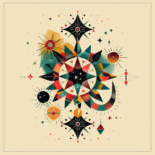 Flat tattoo sketch inspired by folk art of the Gemini constellation