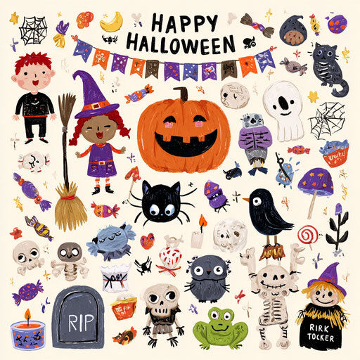 Colorful Halloween with Fun Characters