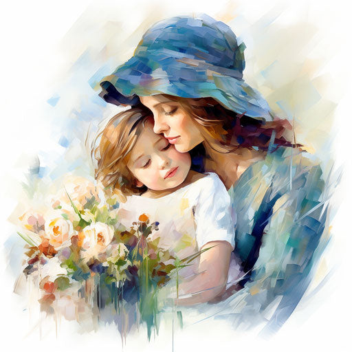 Mom illustration in the style of Impressionistic Art, on white background