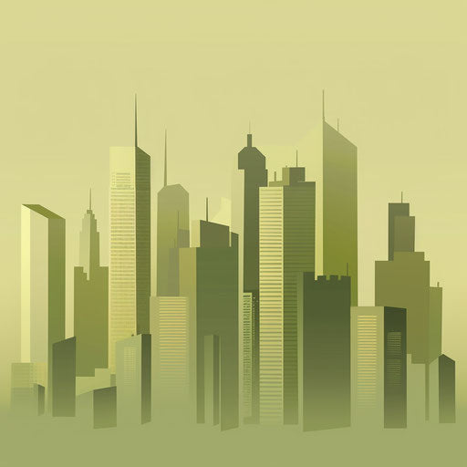City clipart with muted olive background in realistic style