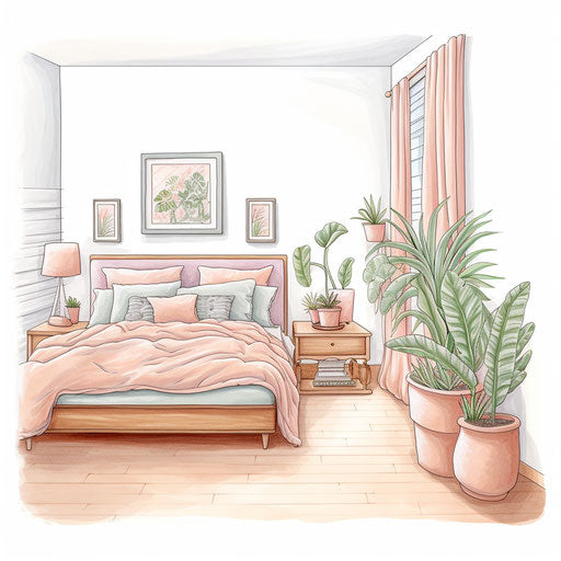 Bedroom clipart in the style of Pastel Colors Art