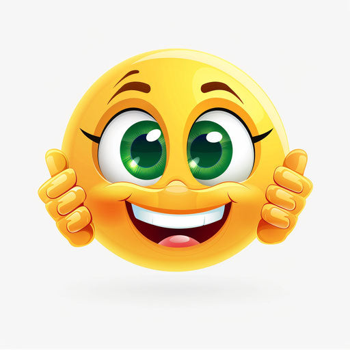 Smiling girl emoji with green eyes and open mouth