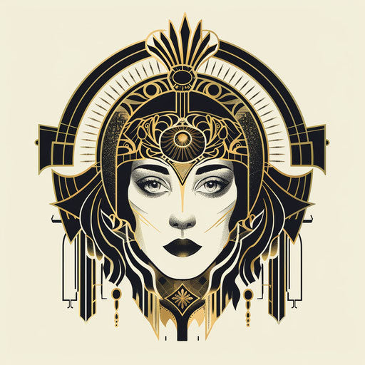 Art deco sketch of Aphrodite with symmetrical designs