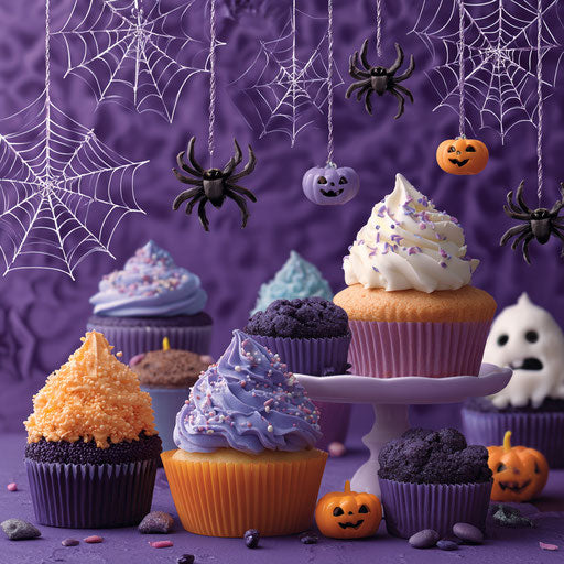 Halloween Cupcakes Against a Purple Background
