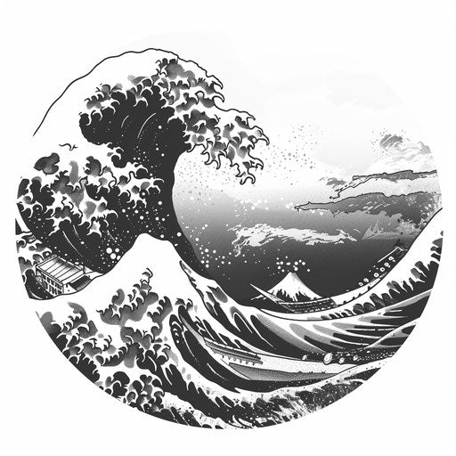 Beach waves in Hokusai-style Japanese tattoo
