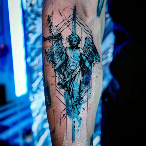 Sleek tattoo sketch of the angel of death