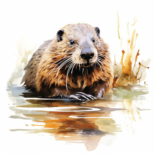 Beaver clipart in the style of oil painting, on white background