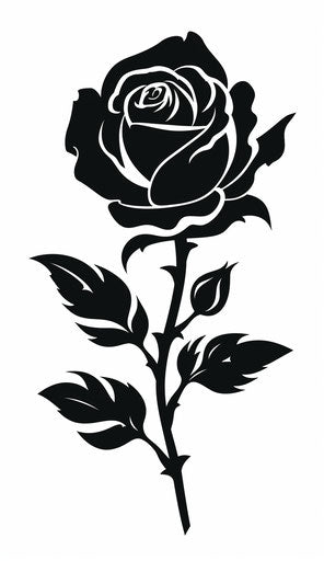 Black drawing of a rose in silhouette style, biblical motif, animated GIF