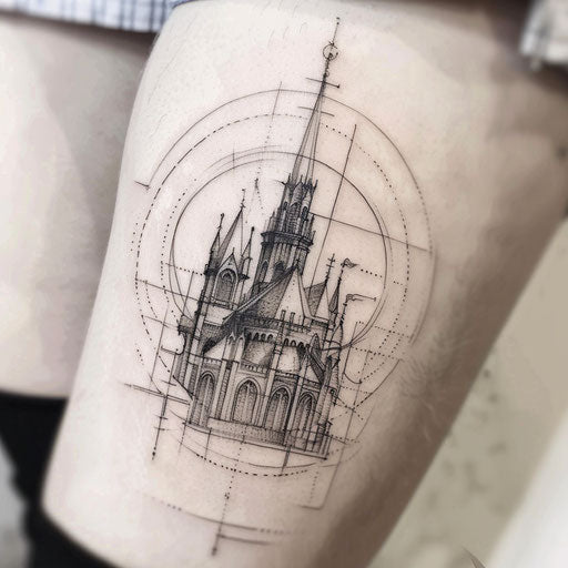 Architectural geometric tattoo sketch of a famous landmark