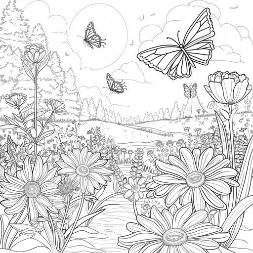 Butterflies painting flowers in a peaceful meadow
