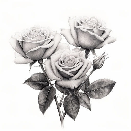 Pencil drawing of roses, realistic and hyper-detailed style