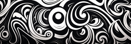 Black and white abstract pattern, maori art style, trompe-l'œil illusion, heavy inking, sleek elegance