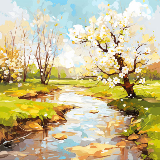 Spring illustration in the style of Oil painting, on white background
