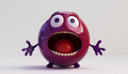 Cute 3D render of purple emoji yelling with open hands