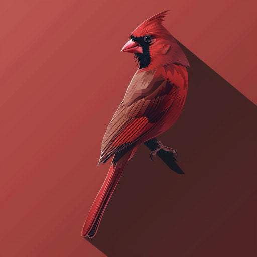 Flat background in deep maroon with realistic cardinal clipart and dynamic shadows
