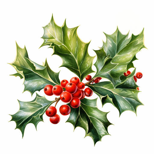 Holly illustration in the style of Oil painting, on white background