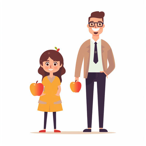 Teacher and student clipart in Minimalist style, on white background