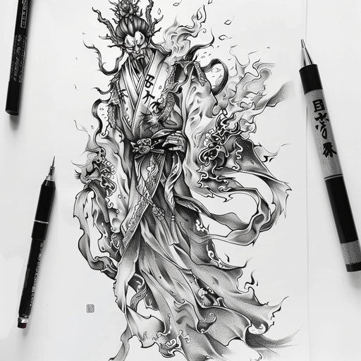 Elegant Japanese demon with flowing kimono and detailed embroidery