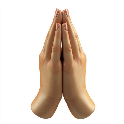3D praying hands with flat white background, isolated clipart