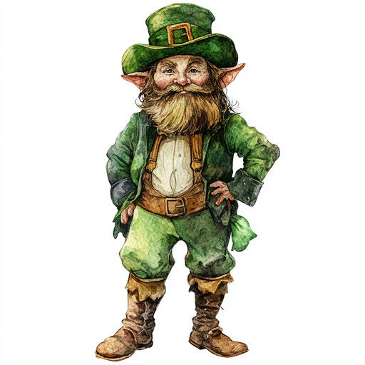 Watercolor leprechaun, white background clipart, high detail