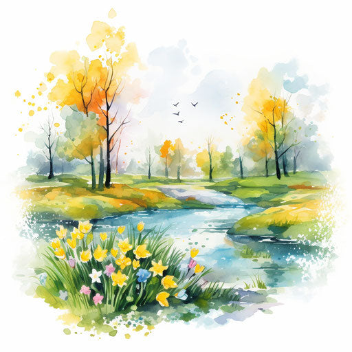 Spring illustration in the style of oil painting, on white background