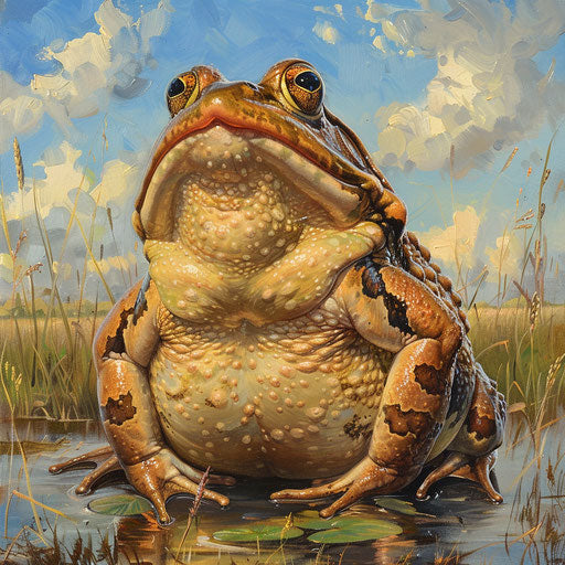 Frog in the midst of croaking in a lively marsh