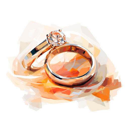 Engagement ring clipart in the style of Impressionistic Art, on a white background