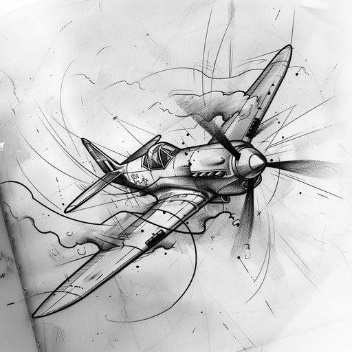 Graffiti art inspired sketch of a stunt plane with smoke trails