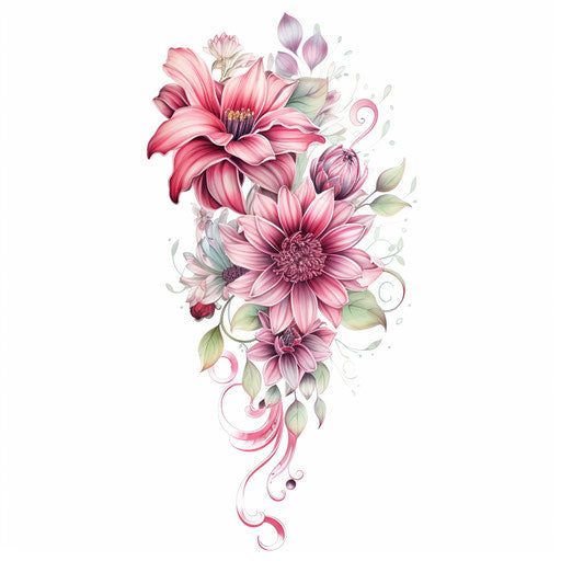Temporary flower wrist tattoo, light red and emerald style