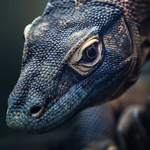 Close-up of Komodo dragon with soft lighting