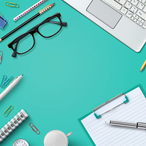 Realistic homework clipart on flat turquoise background