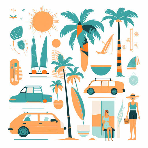 Minimalist-style vacation illustration, on a white background