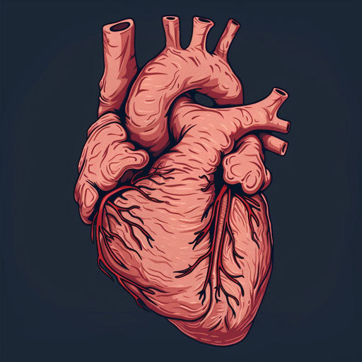 Miniature ancient heart, colorful animation, human anatomy, flat style