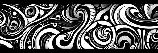 Black and white abstract pattern, Maori art style, illusionistic detail