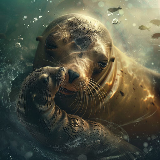 Sea lion with pup, tender and warm