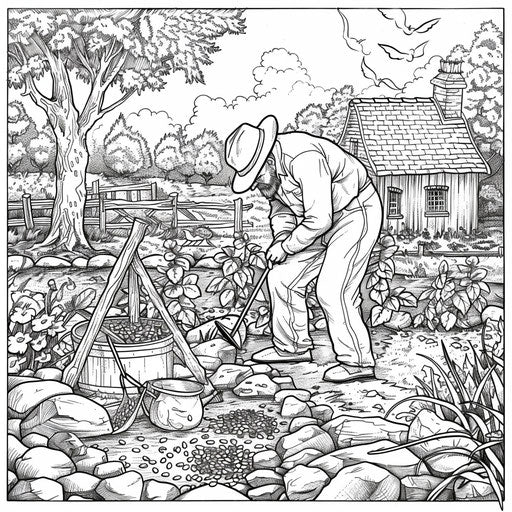 A farmer planting seeds in a spring garden