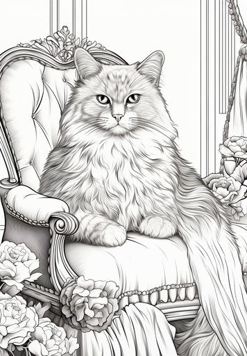 Realistic graphite coloring book for cats