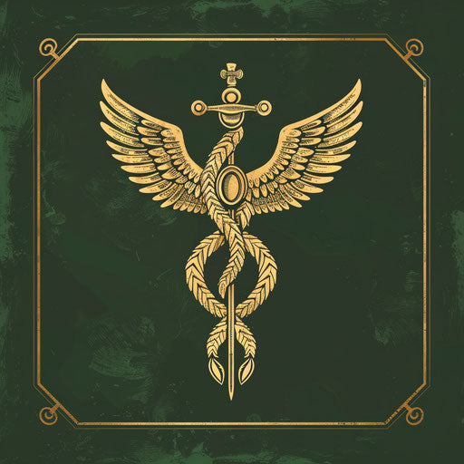 Classic doctor logo with a caduceus symbol on deep green background