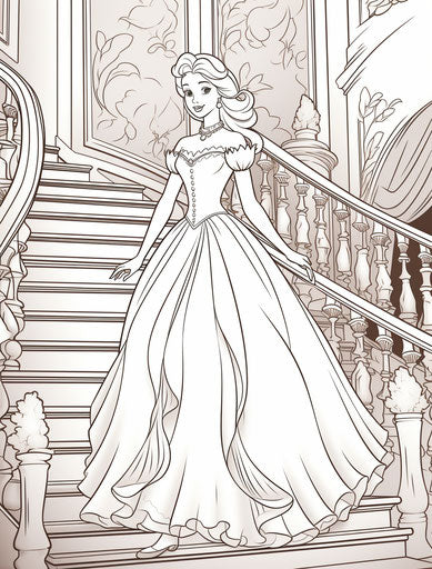 Diana on Disney princess coloring page stairs Catherine Nolin style