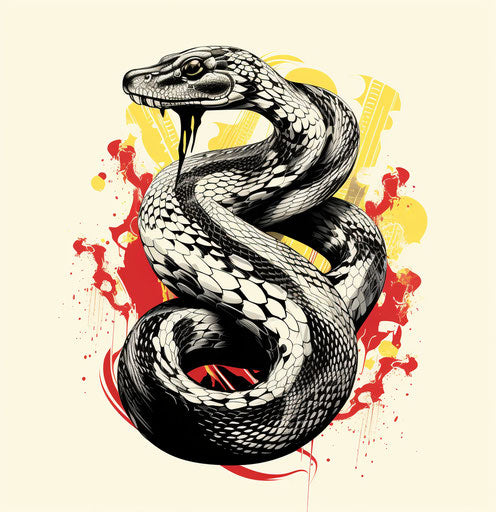 A realistic snake in black and white, tattoo-inspired