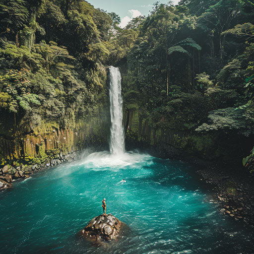 Fortuna Waterfall with turquoise pools and rugged landscape