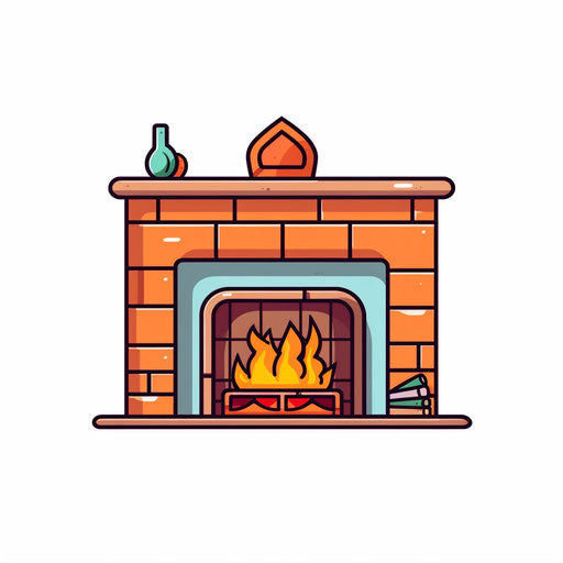 Minimalist style fireplace illustration on white background