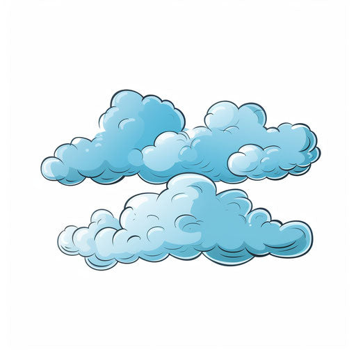 Cartoon clouds in the style of Minimalist, on a white background