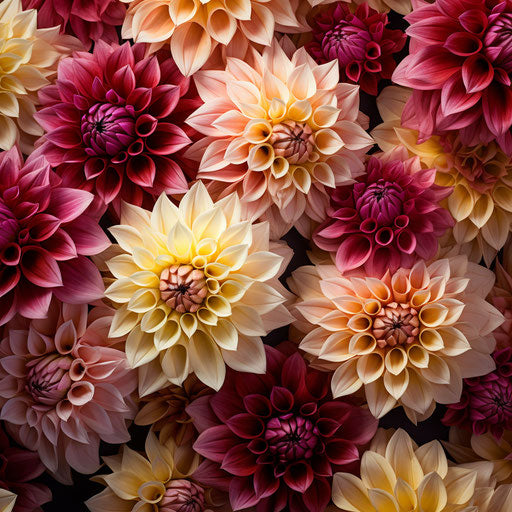 Colorbuffered dahlia flowers, dark yellow and light pink style