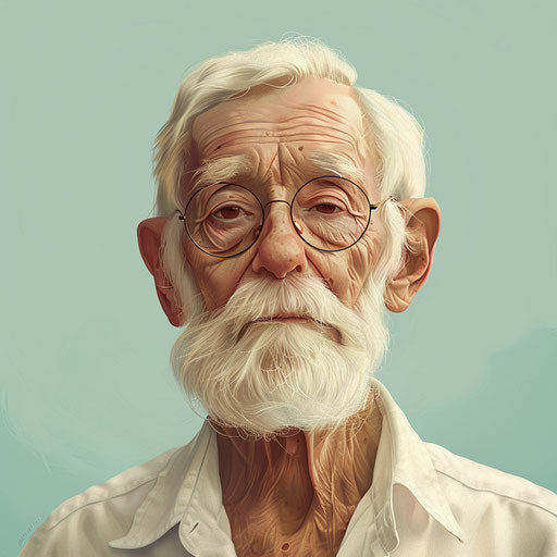 Realistic clipart of an old man on a serene aqua background