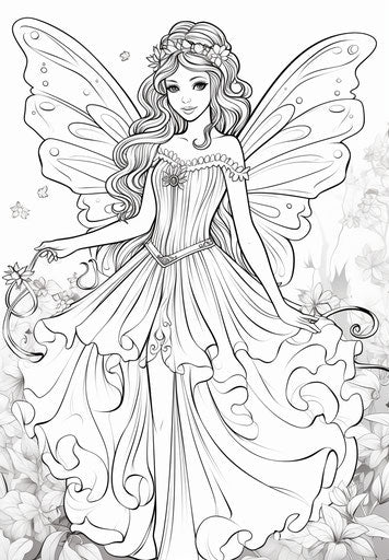Princess fairy coloring pages, pictorial detailed style
