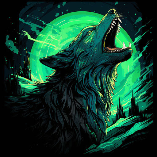 Wolf howling at the moon in vibrant style